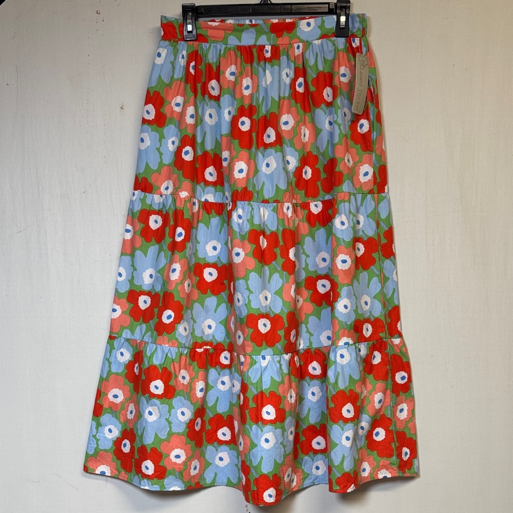 Big Water Blue Sky Floral Tiered Maxi Skirt Size Large